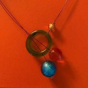 Italian Murano Lariat Necklace - 2 Balls and a Circle